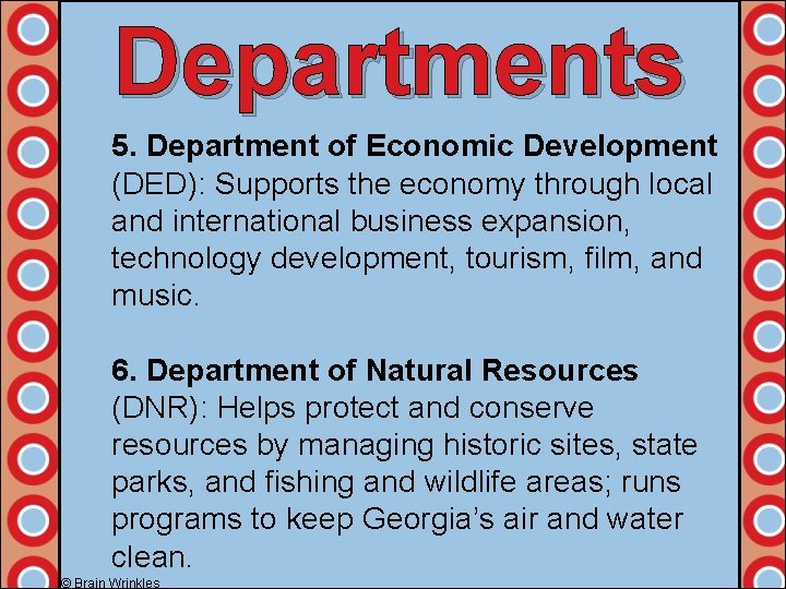 Departments 5. Department of Economic Development (DED): Supports the economy through local and international