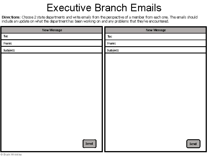 Executive Branch Emails Directions: Choose 2 state departments and write emails from the perspective