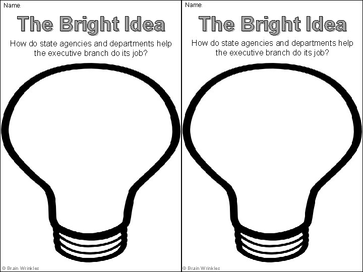 Name: The Bright Idea How do state agencies and departments help the executive branch