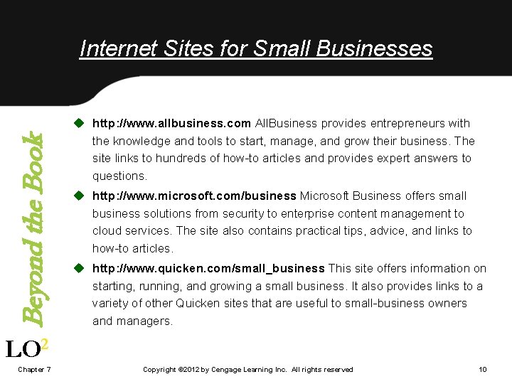 Beyond the Book Internet Sites for Small Businesses u http: //www. allbusiness. com All.