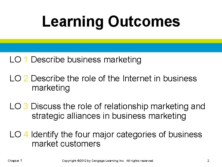 Learning Outcomes LO 1 Describe business marketing LO 2 Describe the role of the