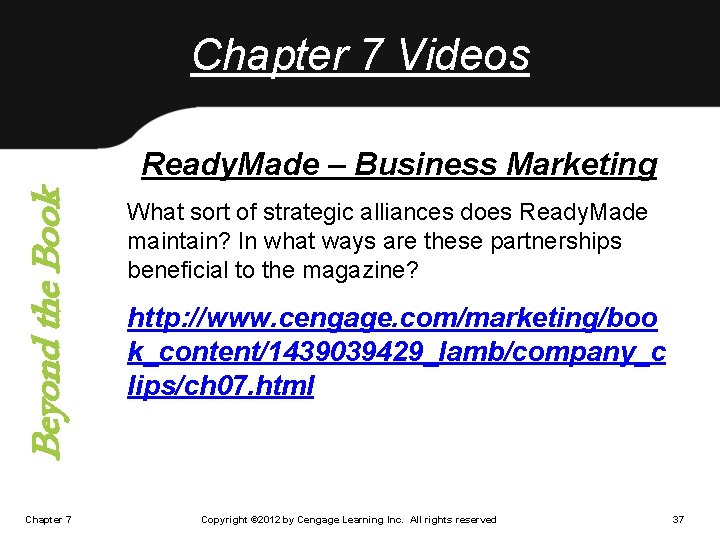 Chapter 7 Videos Beyond the Book Ready. Made – Business Marketing Chapter 7 What