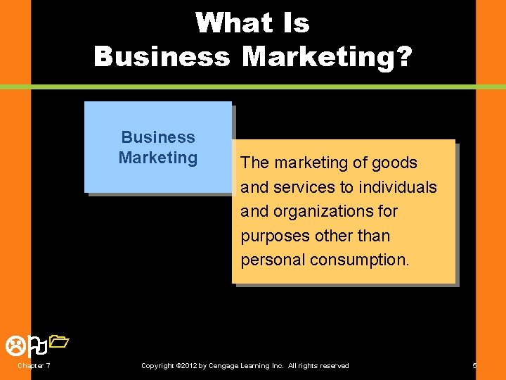 What Is Business Marketing? Business Marketing The marketing of goods and services to individuals