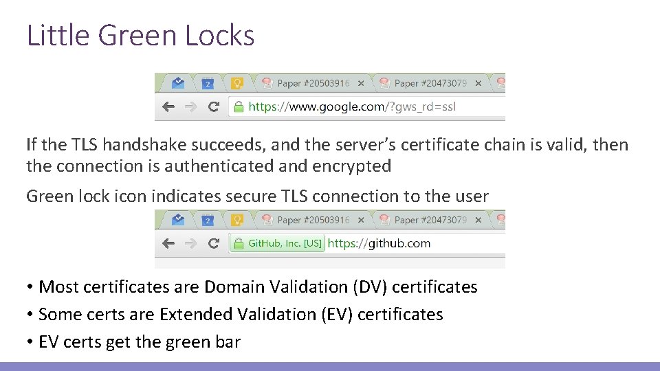 Little Green Locks If the TLS handshake succeeds, and the server’s certificate chain is