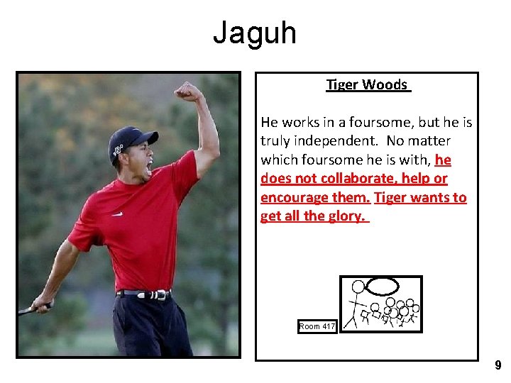 Jaguh Tiger Woods He works in a foursome, but he is truly independent. No