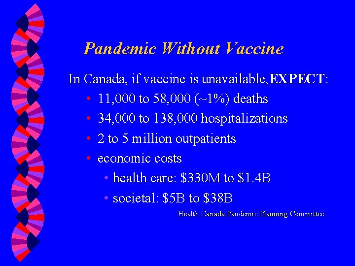 Pandemic Without Vaccine In Canada, if vaccine is unavailable, EXPECT: • 11, 000 to