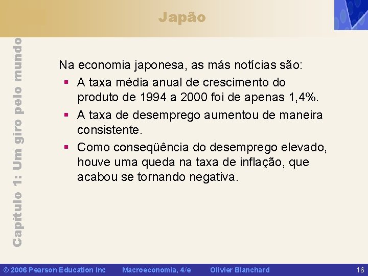 Capítulo 1: Um giro pelo mundo Japão Na economia japonesa, as más notícias são: