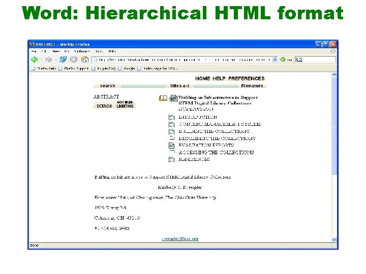 Word: Hierarchical HTML format 