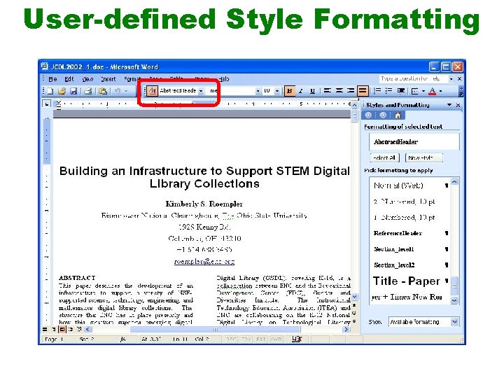 User-defined Style Formatting 