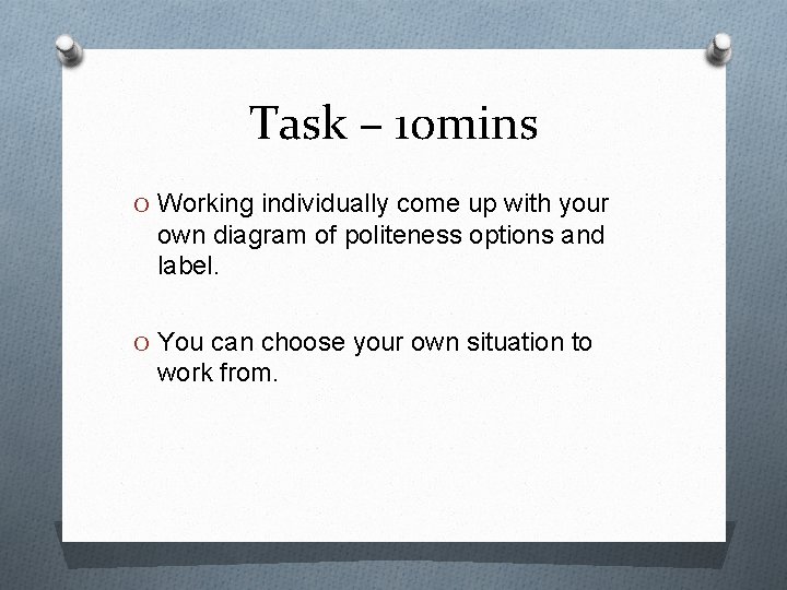 Task – 10 mins O Working individually come up with your own diagram of