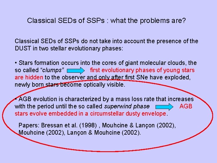 Classical SEDs of SSPs : what the problems are? Classical SEDs of SSPs do