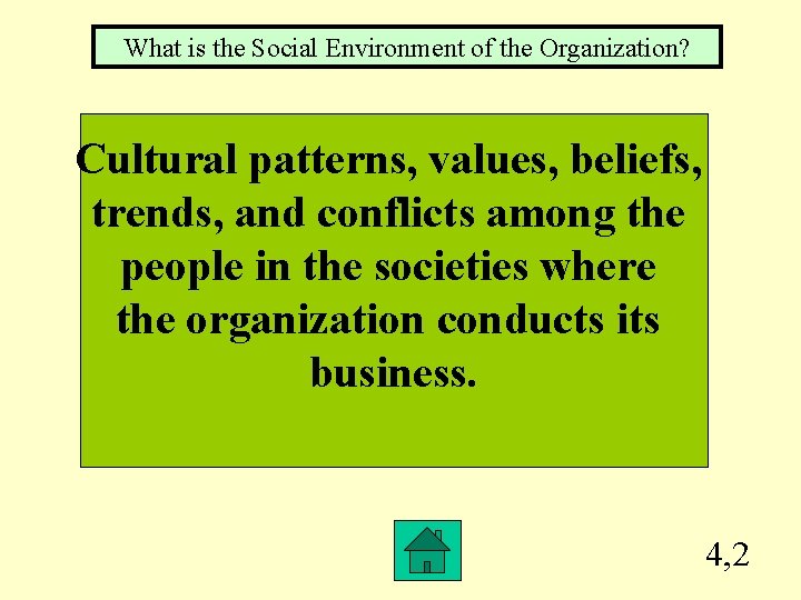 What is the Social Environment of the Organization? Cultural patterns, values, beliefs, trends, and