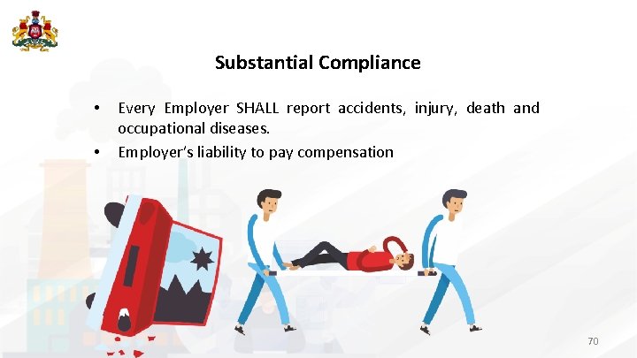 Substantial Compliance • • Every Employer SHALL report accidents, injury, death and occupational diseases.