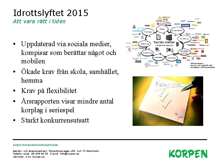 Idrottslyftet 2015 Att vara rätt i tiden • Uppdaterad via sociala medier, kompisar som