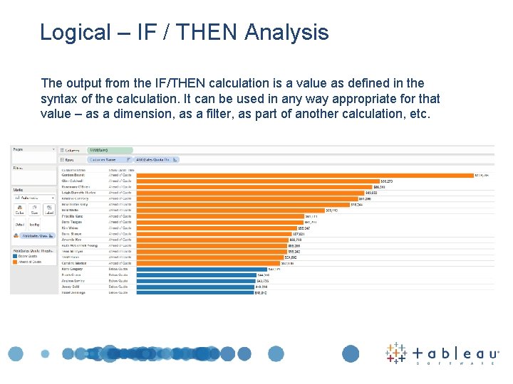 Logical – IF / THEN Analysis The output from the IF/THEN calculation is a