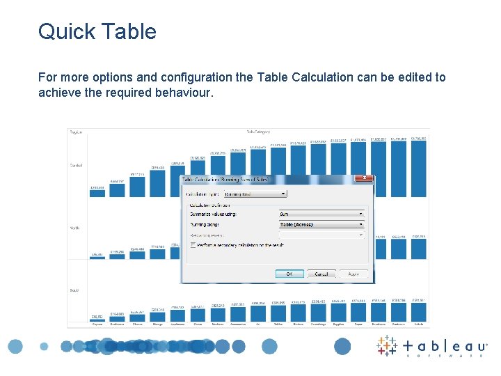 Quick Table For more options and configuration the Table Calculation can be edited to