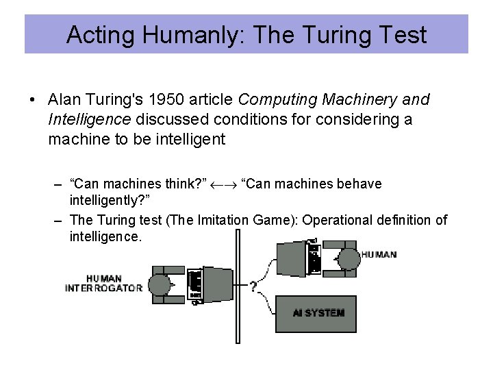 Acting Humanly: The Turing Test • Alan Turing's 1950 article Computing Machinery and Intelligence
