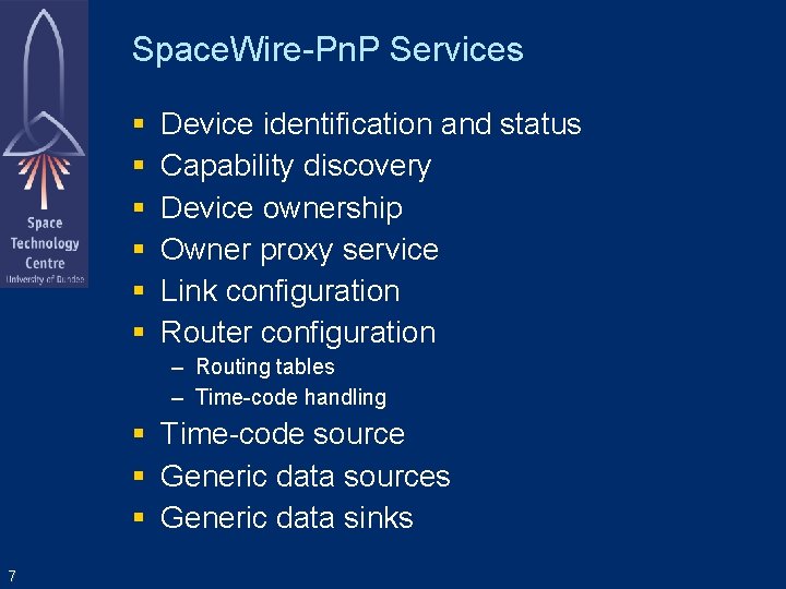 Space. Wire-Pn. P Services Device identification and status Capability discovery Device ownership Owner proxy