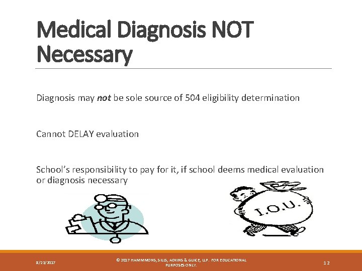 Medical Diagnosis NOT Necessary Diagnosis may not be sole source of 504 eligibility determination