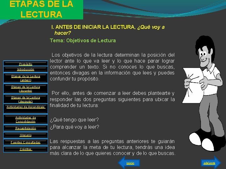 ETAPAS DE LA LECTURA I. ANTES DE INICIAR LA LECTURA, ¿Qué voy a hacer?