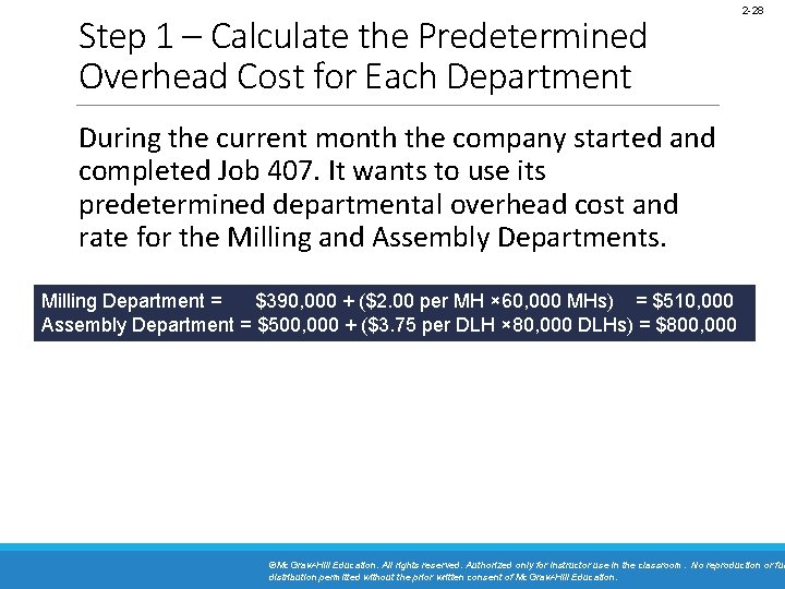 Step 1 – Calculate the Predetermined Overhead Cost for Each Department 2 -28 During
