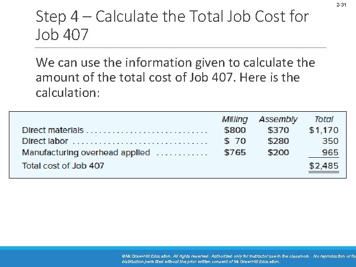Step 4 – Calculate the Total Job Cost for Job 407 2 -31 We