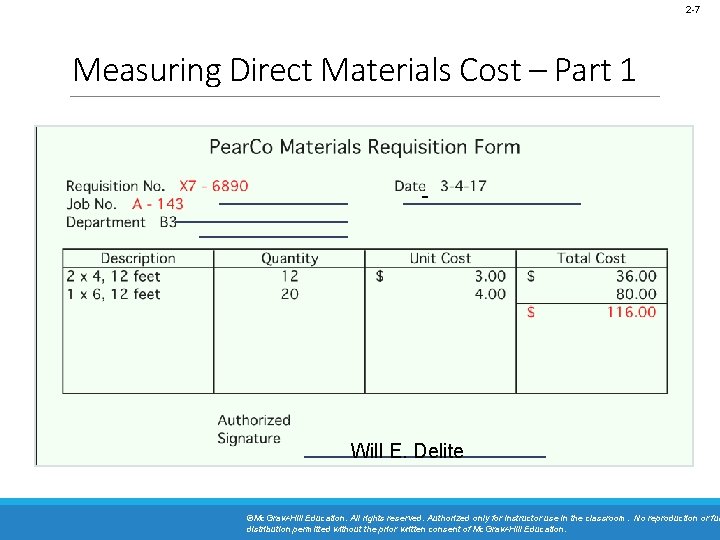 2 -7 Measuring Direct Materials Cost – Part 1 Will E. Delite ©Mc. Graw-Hill