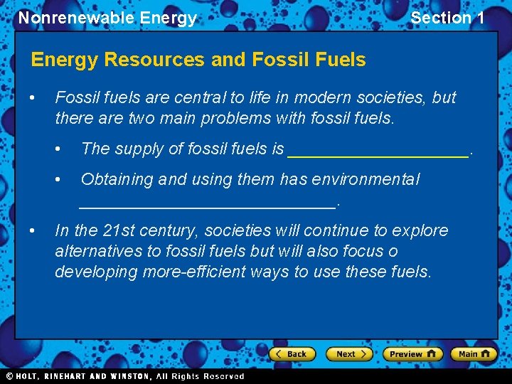 Nonrenewable Energy Section 1 Energy Resources and Fossil Fuels • • Fossil fuels are