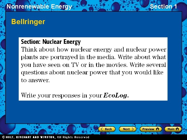 Nonrenewable Energy Bellringer Section 1 