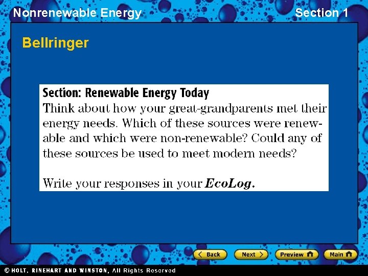 Nonrenewable Energy Bellringer Section 1 