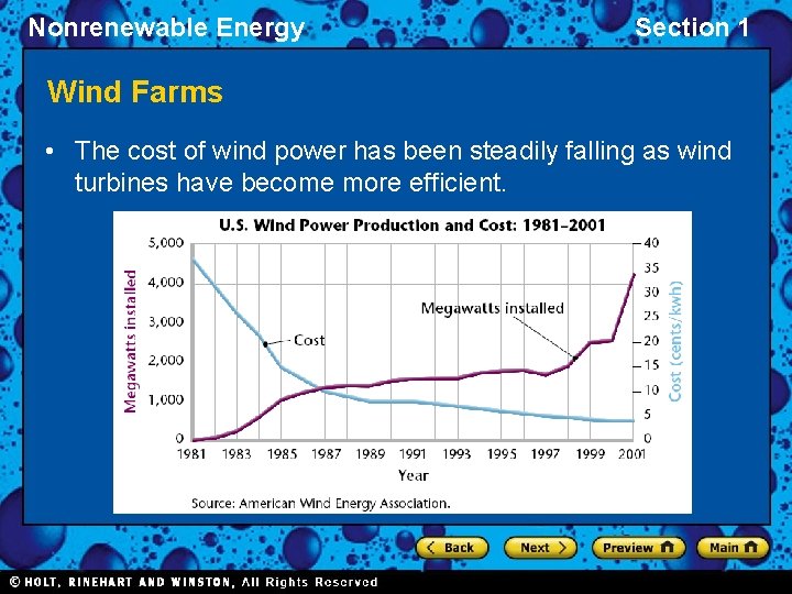 Nonrenewable Energy Section 1 Wind Farms • The cost of wind power has been