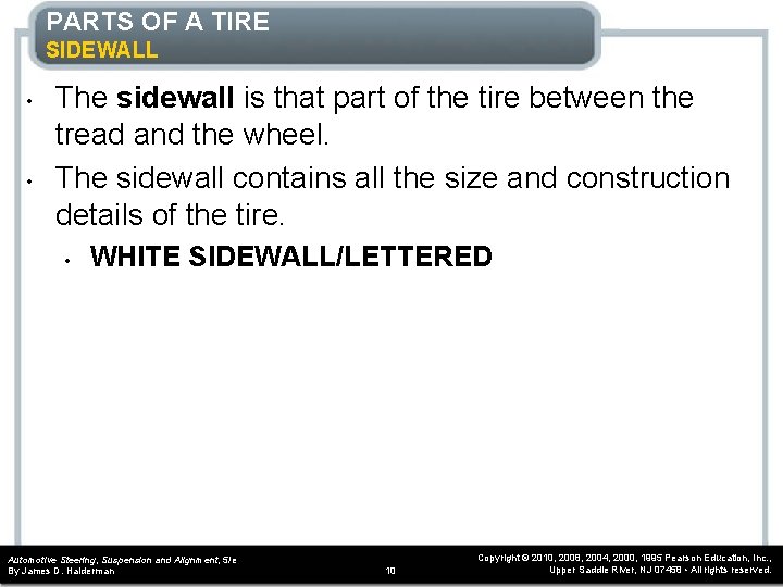 PARTS OF A TIRE SIDEWALL • • The sidewall is that part of the