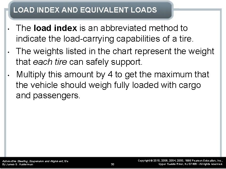 LOAD INDEX AND EQUIVALENT LOADS • • • The load index is an abbreviated