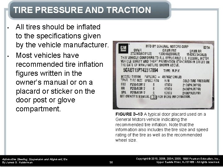 TIRE PRESSURE AND TRACTION • • All tires should be inflated to the specifications