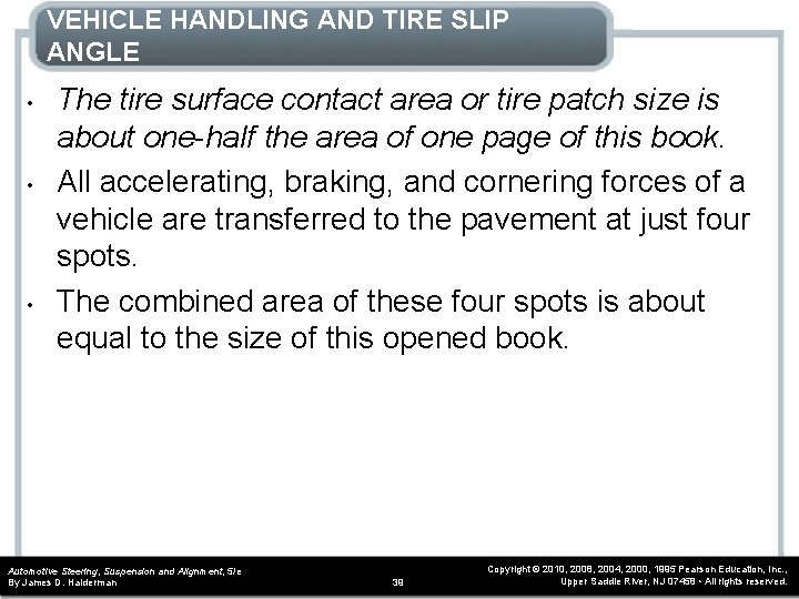 VEHICLE HANDLING AND TIRE SLIP ANGLE • • • The tire surface contact area