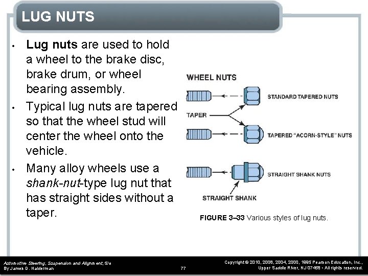LUG NUTS • • • Lug nuts are used to hold a wheel to