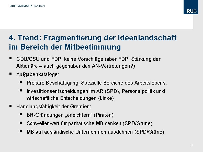 4. Trend: Fragmentierung der Ideenlandschaft im Bereich der Mitbestimmung § CDU/CSU und FDP: keine