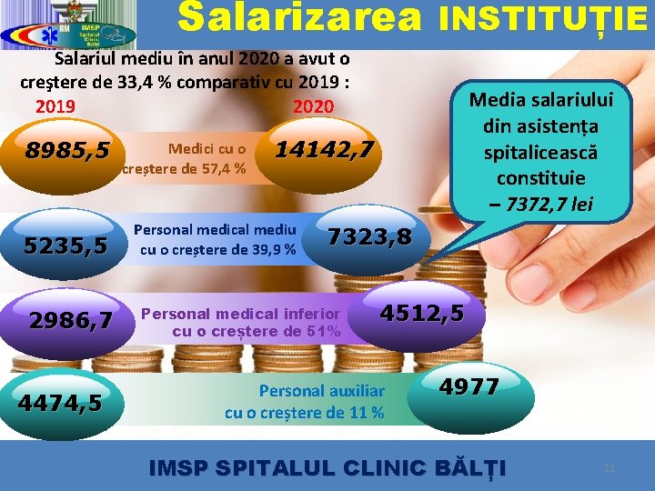 Salarizarea INSTITUȚIE Salariul mediu în anul 2020 a avut o creştere de 33, 4