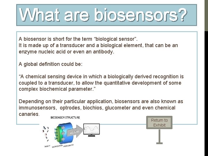 What are biosensors? A biosensor is short for the term “biological sensor”. It is