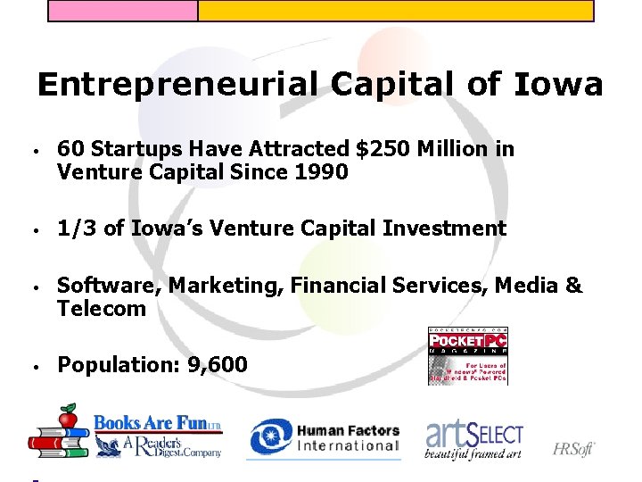 Entrepreneurial Capital of Iowa • 60 Startups Have Attracted $250 Million in Venture Capital