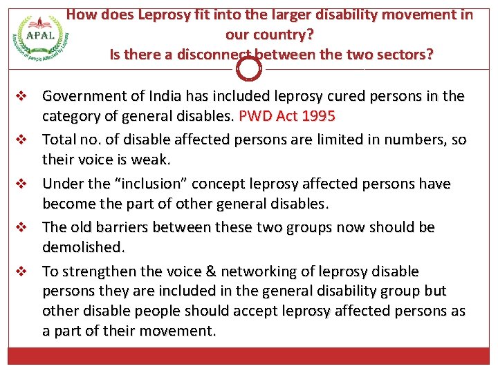 How does Leprosy fit into the larger disability movement in our country? Is there