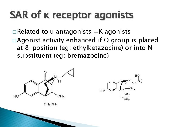 SAR of ĸ receptor agonists � Related to u antagonists =K agonists � Agonist