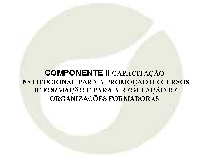 COMPONENTE II CAPACITAÇÃO INSTITUCIONAL PARA A PROMOÇÃO DE CURSOS DE FORMAÇÃO E PARA A