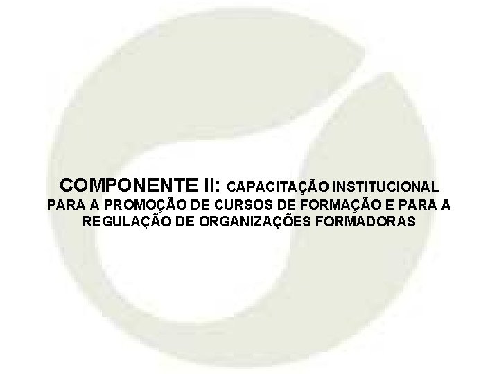 COMPONENTE II: CAPACITAÇÃO INSTITUCIONAL PARA A PROMOÇÃO DE CURSOS DE FORMAÇÃO E PARA A