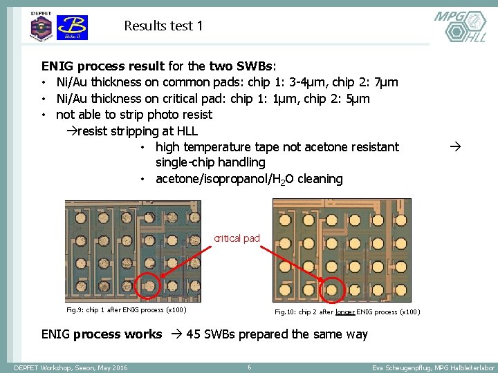 Results test 1 ENIG process result for the two SWBs: • Ni/Au thickness on