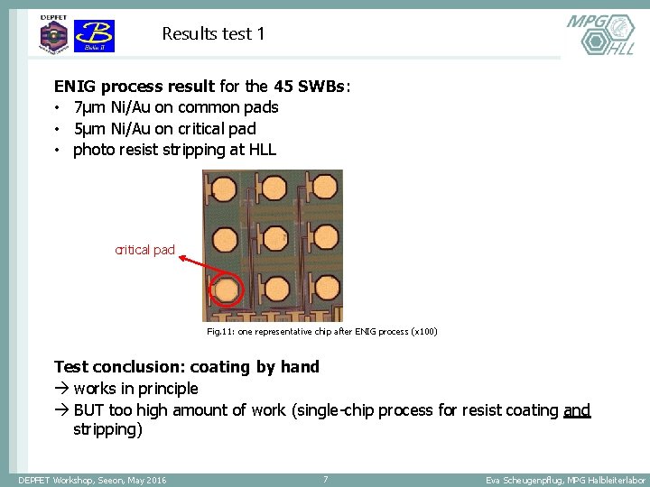 Results test 1 ENIG process result for the 45 SWBs: • 7µm Ni/Au on