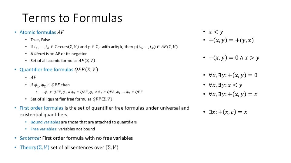 Terms to Formulas • • 