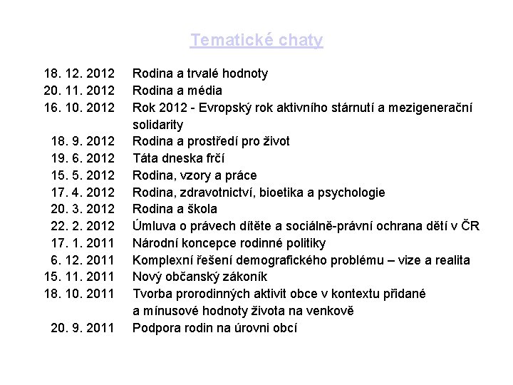 Tematické chaty 18. 12. 2012 20. 11. 2012 16. 10. 2012 18. 9. 2012