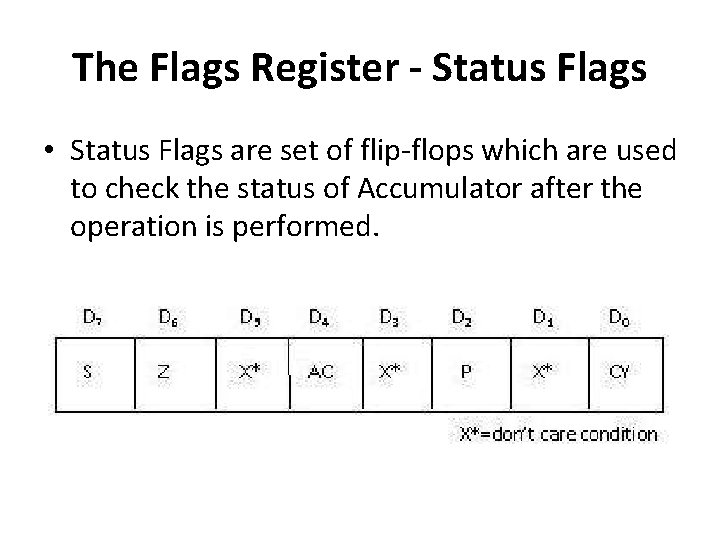 The Flags Register - Status Flags • Status Flags are set of flip-flops which The Flags Register - Status Flags • Status Flags are set of flip-flops which