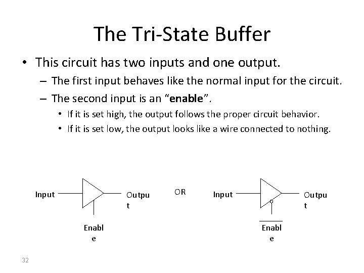 The Tri-State Buffer • This circuit has two inputs and one output. – The The Tri-State Buffer • This circuit has two inputs and one output. – The